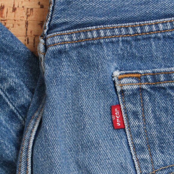 Levis 501 Jeans Mens 42x36 Blue Straight Leg Button Fly Light Wash Distressed - Picture 10 of 11